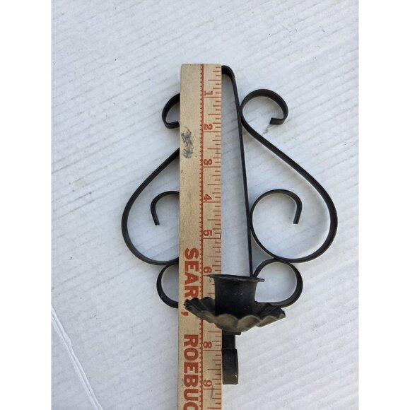 Pair Vintage Black Gothic Metal Wrought Iron Candle Holder Wall Sconces Set Of 2 - Picture 8 of 11